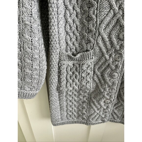 NWOT Aran Crafts Merino Wool Sweater Womens Grey Cardigan Ireland Long Cable S - Picture 6 of 10